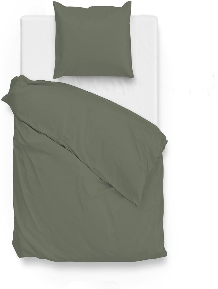 Zo! Home Mako-Satin Bettwäsche 155x220 cm Satinado uni Army green dunkelgrün Bild 1