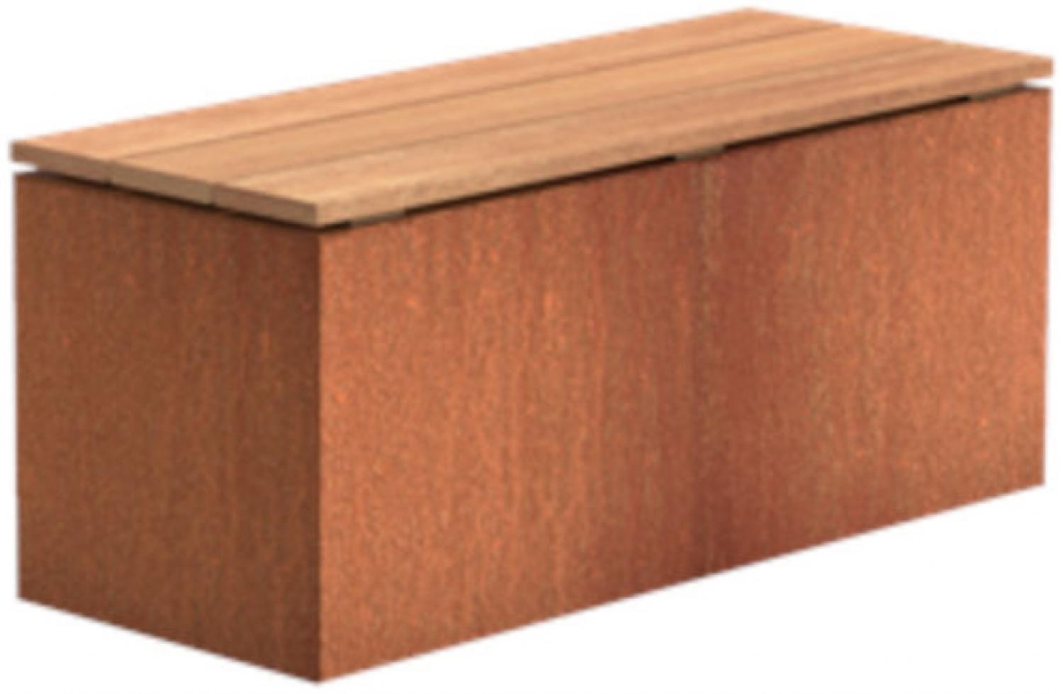 Adezz Sitzbank Sockel mit Sitz Corten-Stahl Hartholz Gartenbank Sitzfläche 100x40x43 cm Bild 1