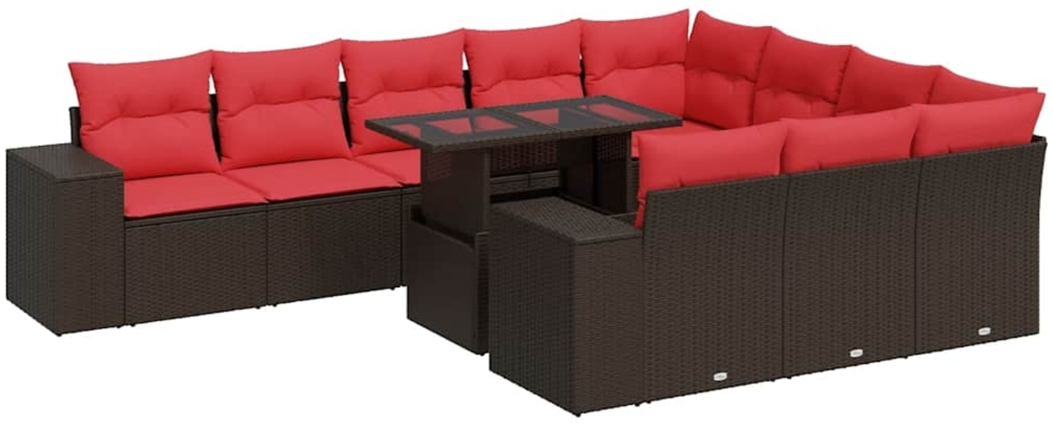 vidaXL 11-tlg. Garten-Sofagarnitur mit Kissen Braun Poly Rattan Akazie 3326875 Bild 1