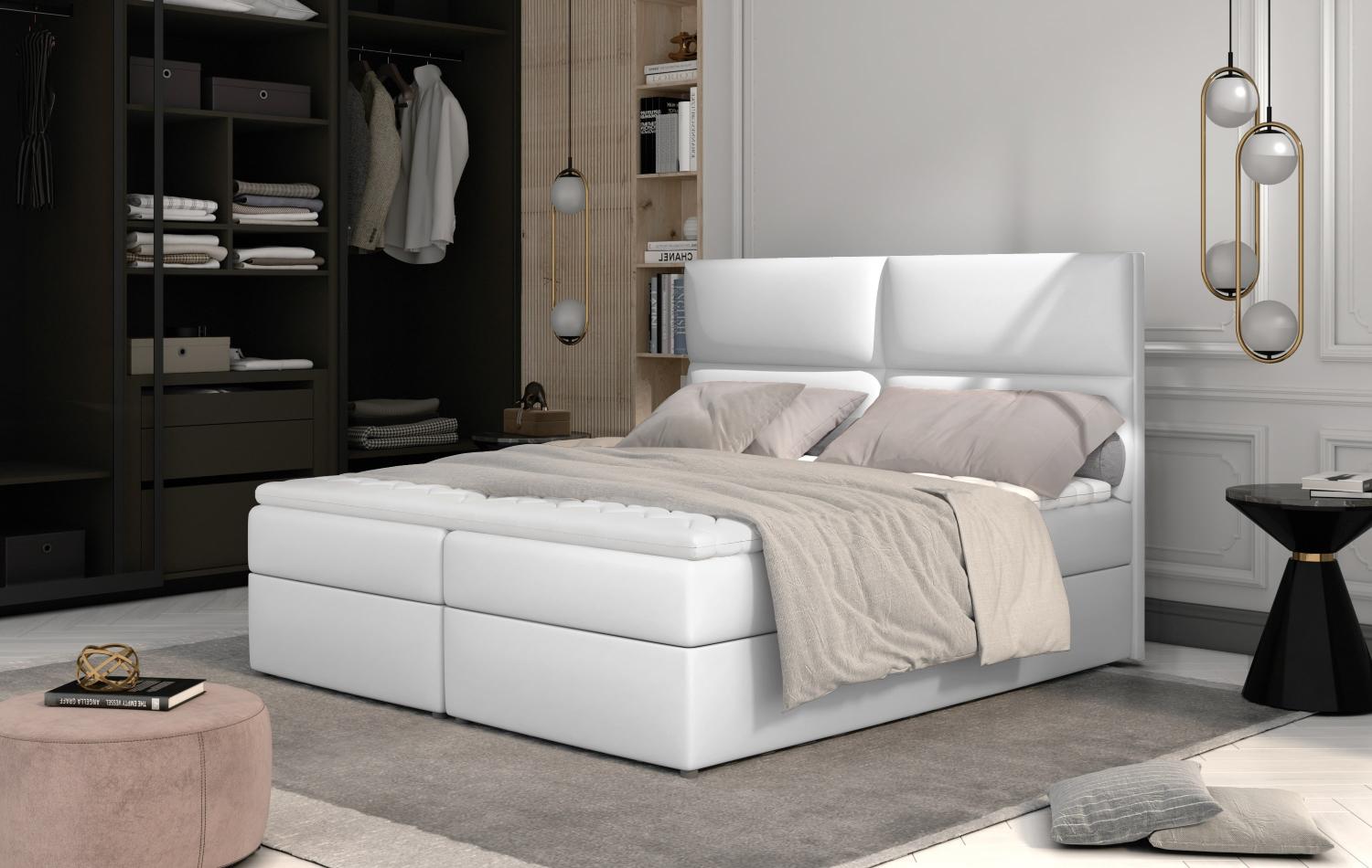 Boxspringbett HAZEL 140x200 cm Kunstleder Soft Weiss Bild 1