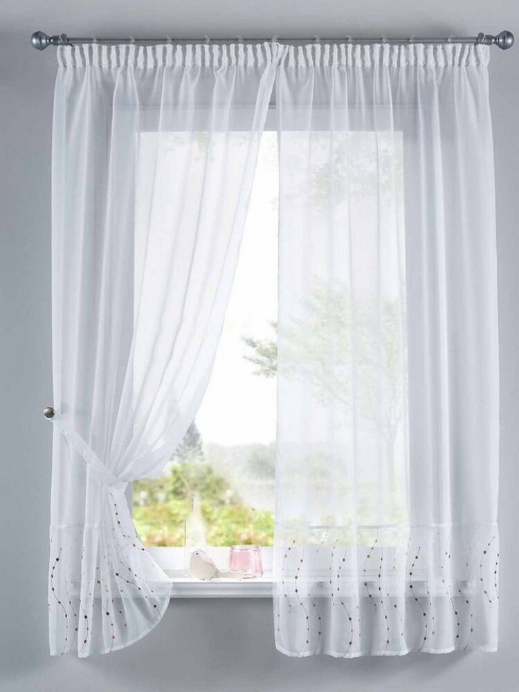 Gardinenbox Gardine, Stangendurchzug (2 St), transparent, Voile, PUNKT Stickerei Gardinen Set 2 Tlg. Raffhalter Tunneldurchzug Gardinen Bild 1