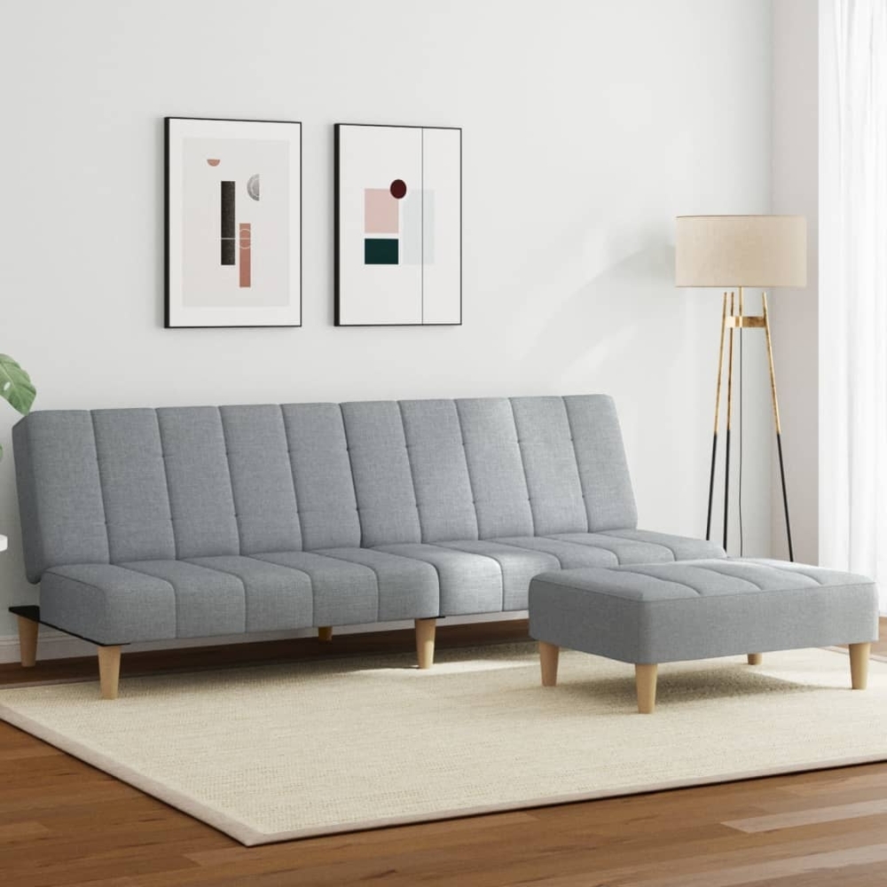 vidaXL Schlafsofa 2-Sitzer mit Fußhocker Hellgrau Stoff 3258085 Bild 1