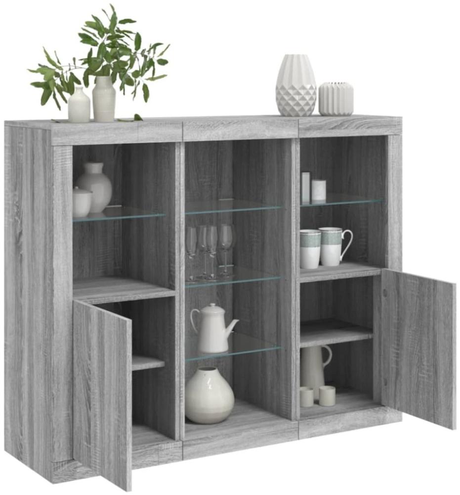 vidaXL Sideboards mit LED-Leuchten 3 Stk. Grau Sonoma Holzwerkstoff 3209126 Bild 1