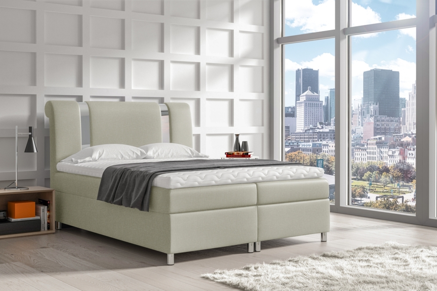 99rooms Asuncion Boxspringbett Strukturstoff INARI Beige 140 x 200 cm Bild 1