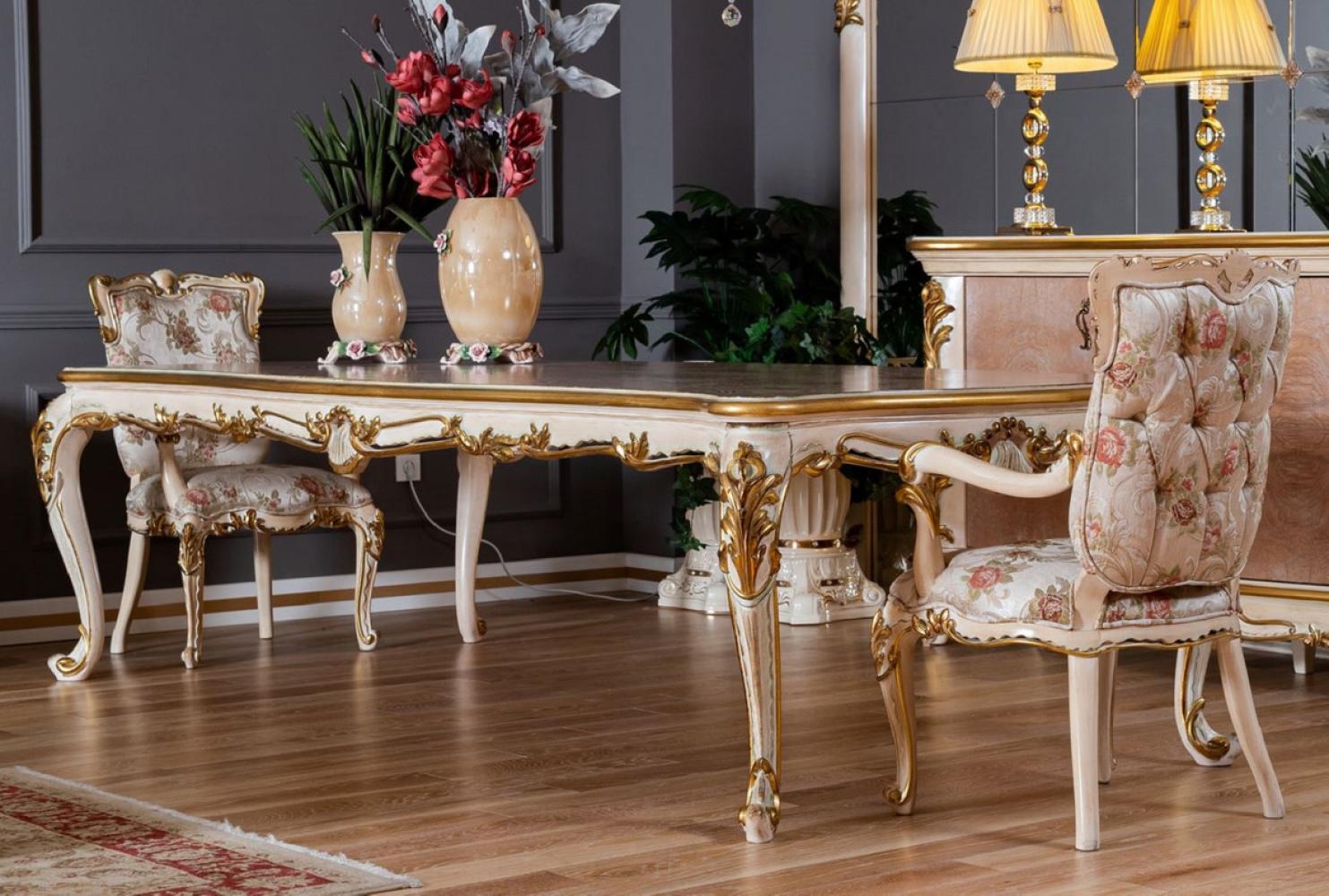 Casa Padrino Luxus Barock Esszimmer Set - 1 Barock Esstisch & 8 Barock Esszimmerstühle mit elegantem Muster - Prunkvolle Esszimmer Möbel im Barockstil Bild 1