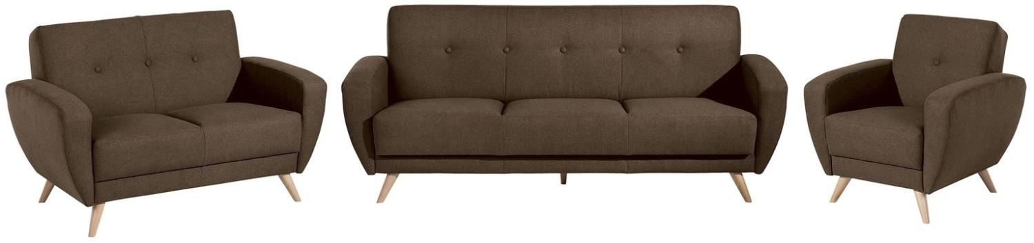 Jerry Sofa 3-Sitzer mit Bettfunktion Samtvelours Braun Buche Natur Bild 1