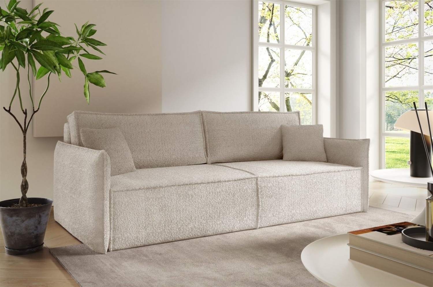 Sofa 3-Sitzer mit Schlaffunktion LAGOS in Stoff Abriamo Hellbeige Bild 1