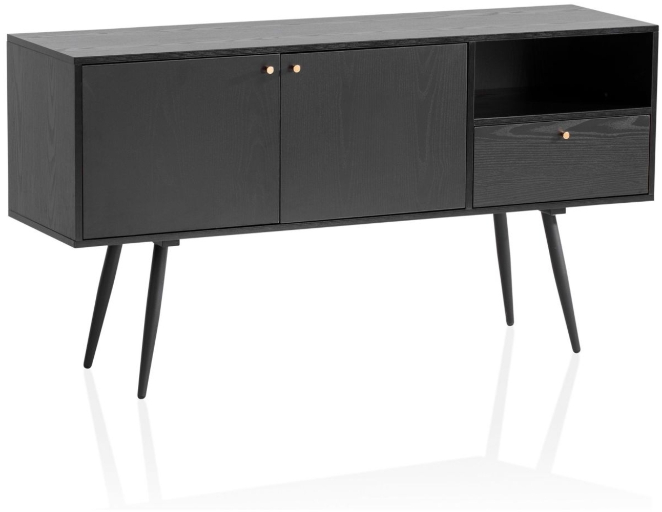 Sideboard 140x75x40 cm Kommode Schwarz mit Eiche-Dekor Zeitlos, Hoher Kommode... Bild 1