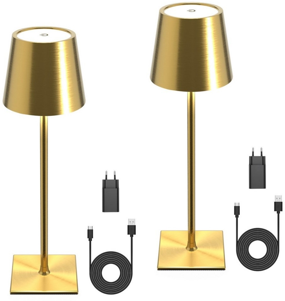 LQWELL LED Tischleuchte Tischlampe Kabellos Aufladbar, LED Außen Tischlampe 2er-Set, LED fest integriert, Touch-Dimmbar von 5–100 % Helligkeit, mit 3 Lichtfarben (3000/4000/6000K)Kaltweiß, Naturweiß, Warmweiß, USB, Akku, Outdoor, Indoor, Akkuleuchte 36... Bild 1