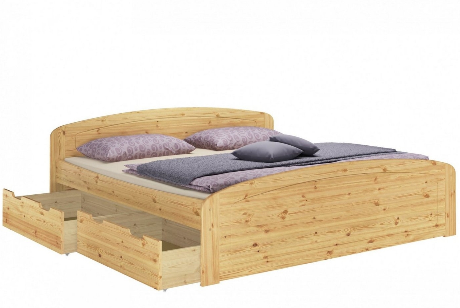 ERST-HOLZ Bett Funktionsbett 200x200 Kiefer mit 3 Bettkästen u. Rollrosten, Kieferfarblos lackiert Bild 1