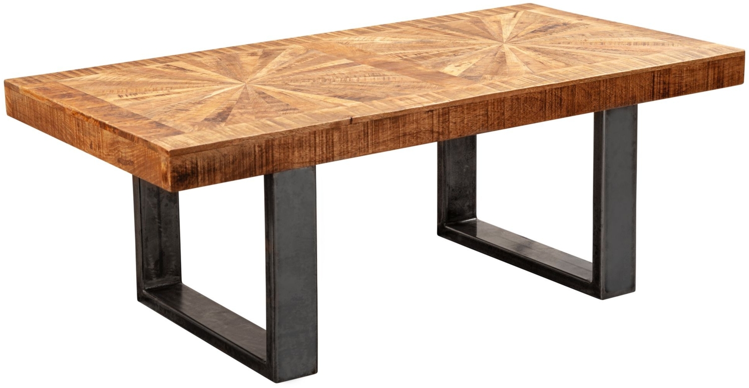 Moderner Couchtisch Mango Massivholz 105 x 40 x 55 cm Tisch im Industrial Design, Sofatisch mit Holz und Metall, Wohnzimmertisch Rustikal Bild 1