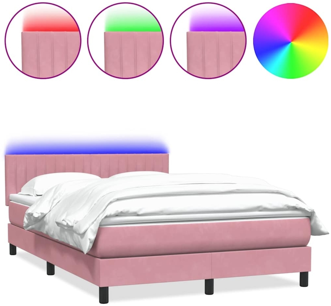 vidaXL Boxspringbett mit Matratze Rosa 140x220 cm Samt 3317126 Bild 1