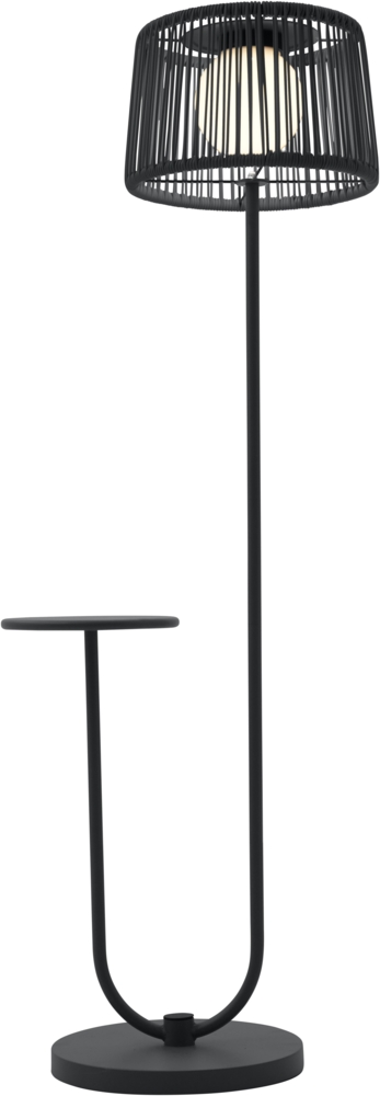 LECO Stehlampe mit Ablagetisch, Kunststoffgeflecht und Stahlrohrgestell anthrazit, 54x35x140 cm Bild 1