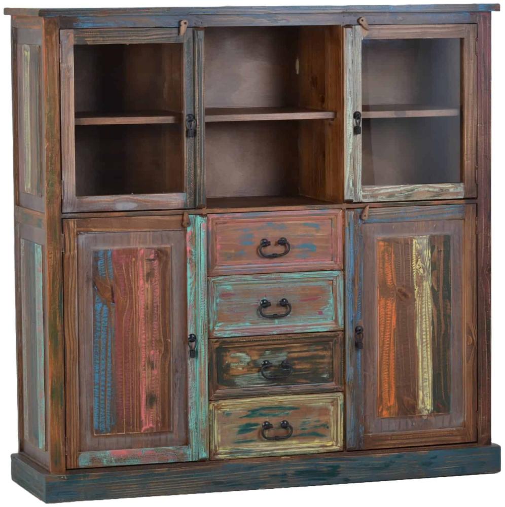 MiaMöbel Highboard Cancun Massivholz Pinie Shabby Chic Mexiko Möbel Mexikanisch Bild 1