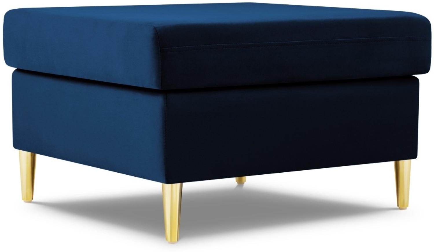 Micadoni Samtstoff Pouf Hocker Moghan | Bezug Royal Blue | Beinfarbe Gold Metal Bild 1