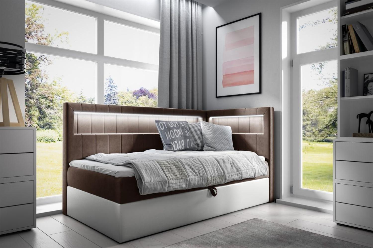 Boxspringbett Gästebett Kinderbett FABIAN Nr. 3 90x200cm Weiss-Braun Seite Rechts Bild 1