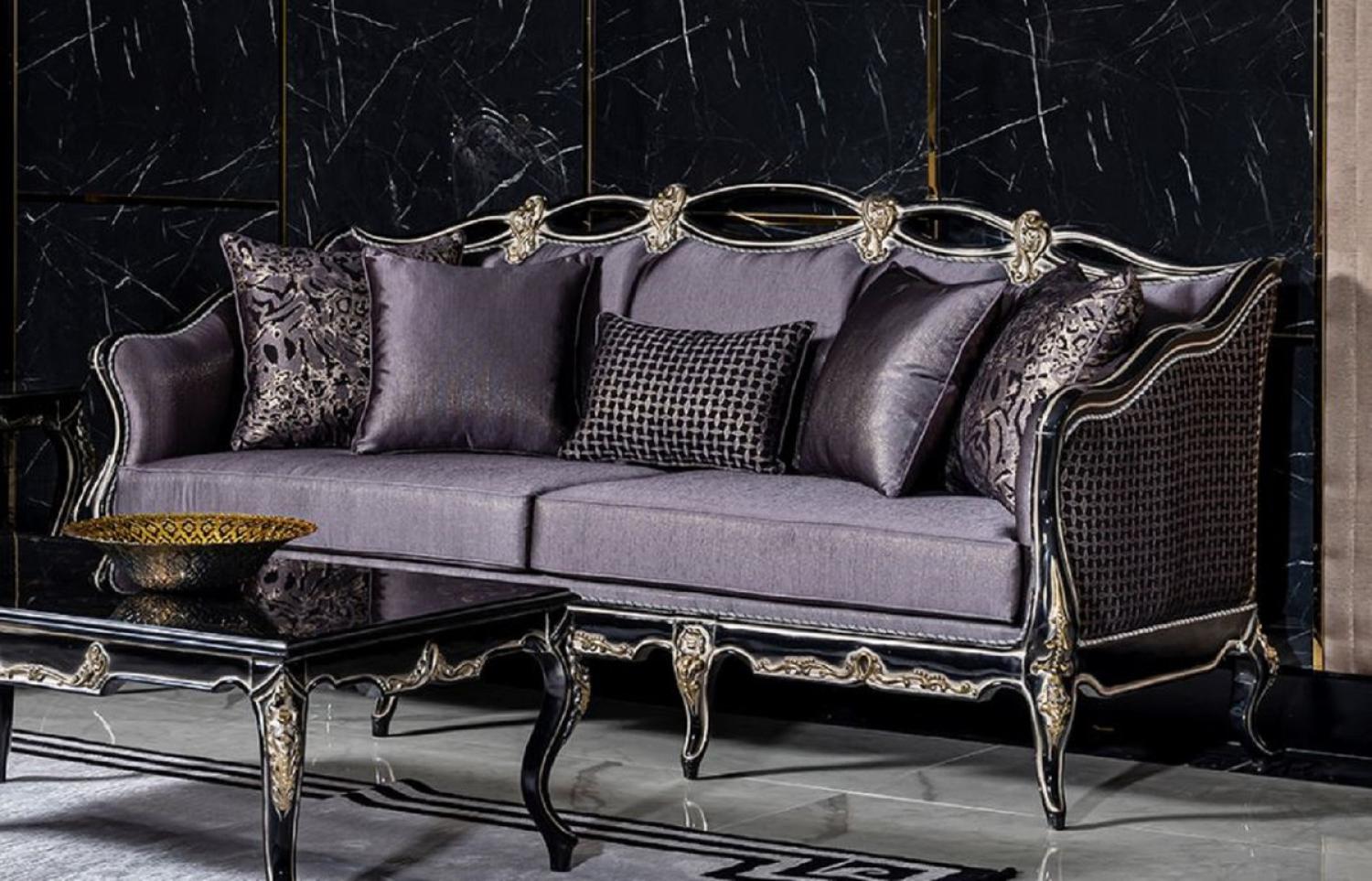 Casa Padrino Luxus Barock Sofa Lila / Schwarz / Gold - Handgefertigtes Wohnzimmer Sofa mit dekorativen Kissen - Wohnzimmer Möbel im Barockstil - Edel & Prunkvoll Bild 1