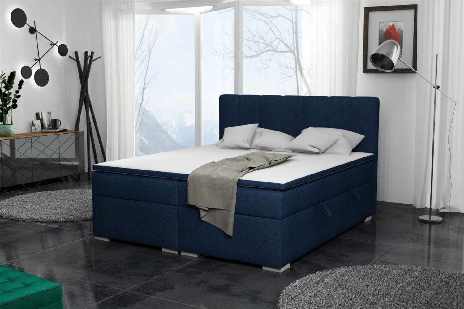 Boxspringbett Schlafzimmerbett LAURIN 160x200cm Stoff Aragon Blau Bild 1