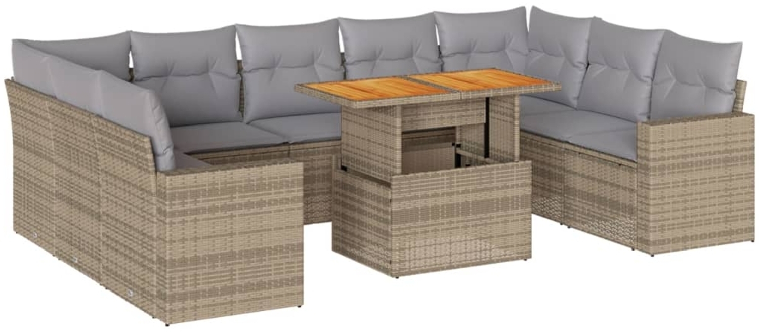 vidaXL 10-tlg. Garten-Sofagarnitur mit Kissen Beige Poly Rattan 3327083 Bild 1