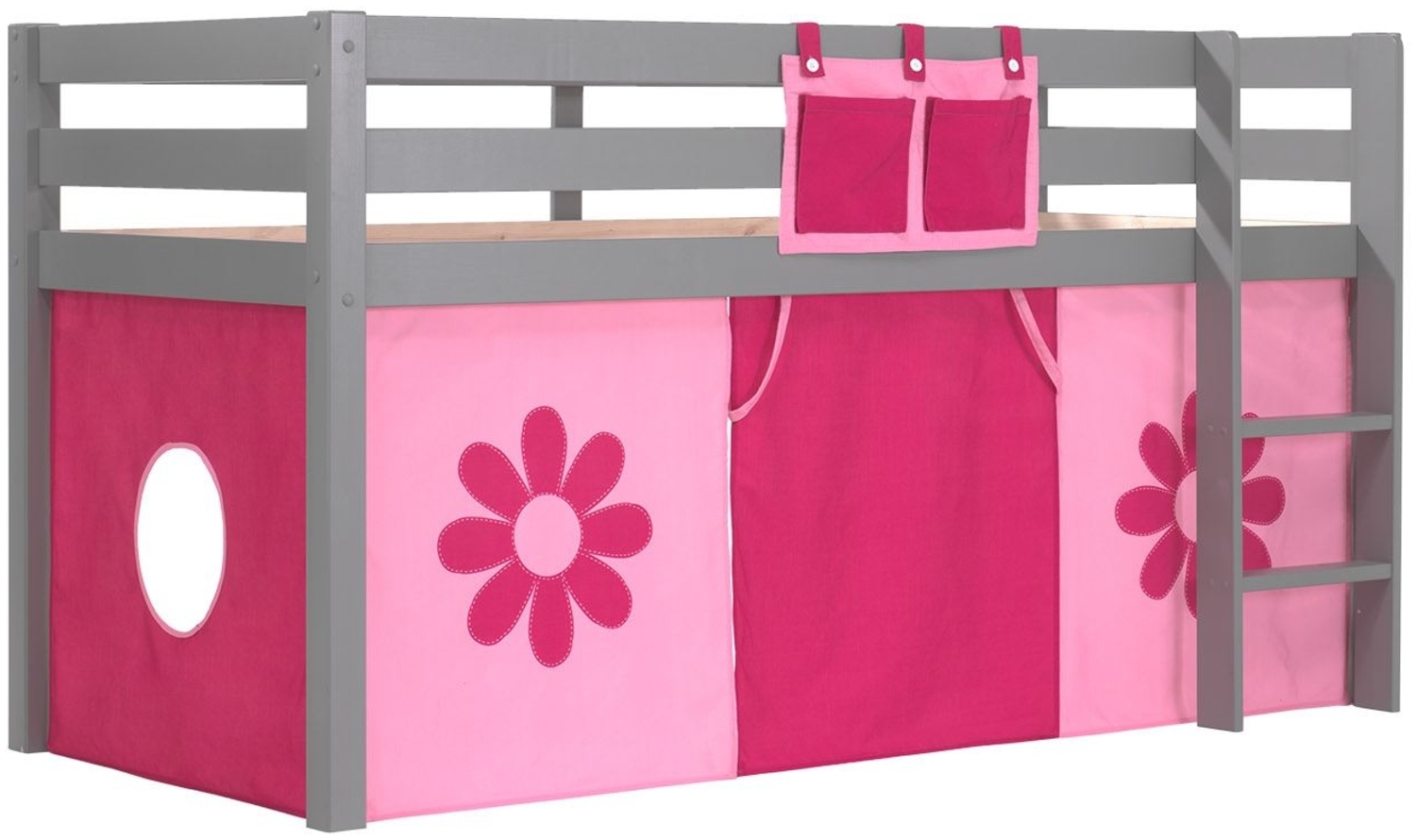 Kinderbett Karolina 210x114x106 Massivholz Grau Textilset Flower Bild 1