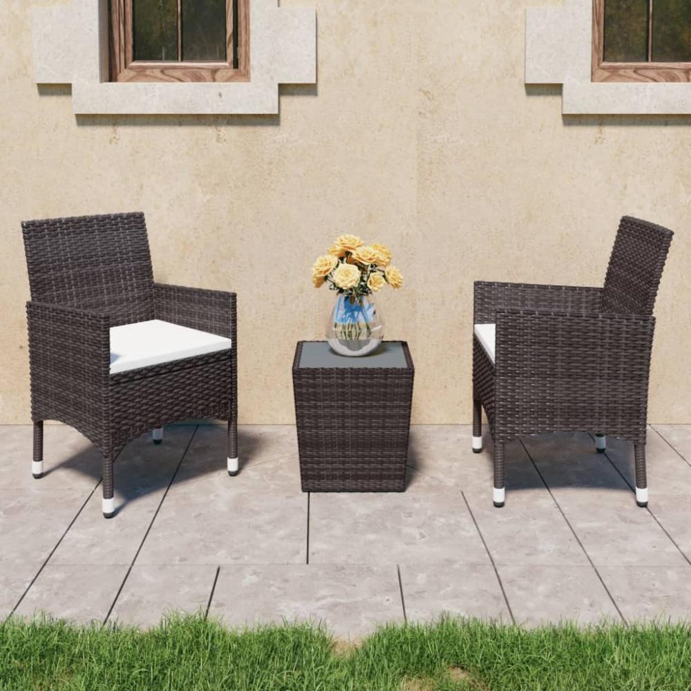 vidaXL 3-tlg. Bistro-Set Poly-Rattan und Hartglas Braun Bild 1