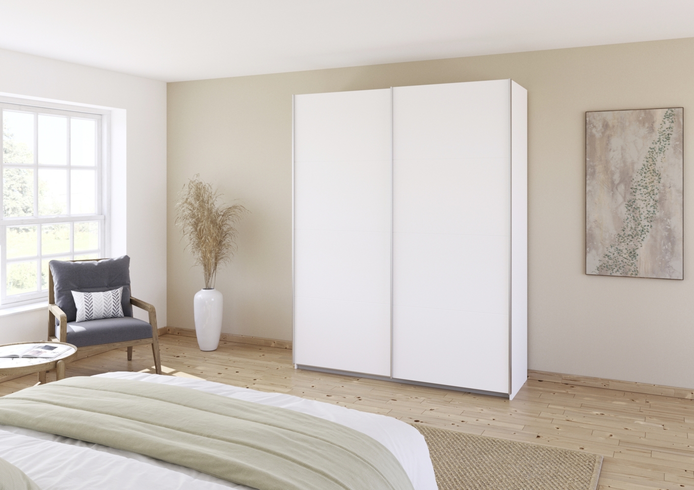 rauch Quadra, Kleiderschrank, Schiebetürenschrank, 2-türig, mit 2 Kleiderstangen und 4 Einlegeböden, Farbe Weiß, BxHxT 181x229x62cm Bild 1