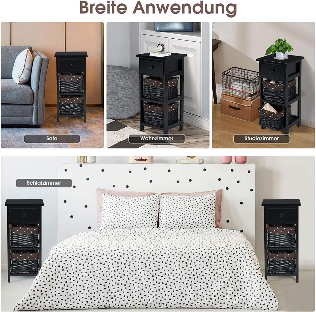 COSTWAY Nachttisch mit Schublade und 2 Aufbewahrungskörben, Beistelltisch Korbkommode, Schubladenregal für Schlafzimmer, Wohnzimmer 28 x 26 x 60 cm Bild 1