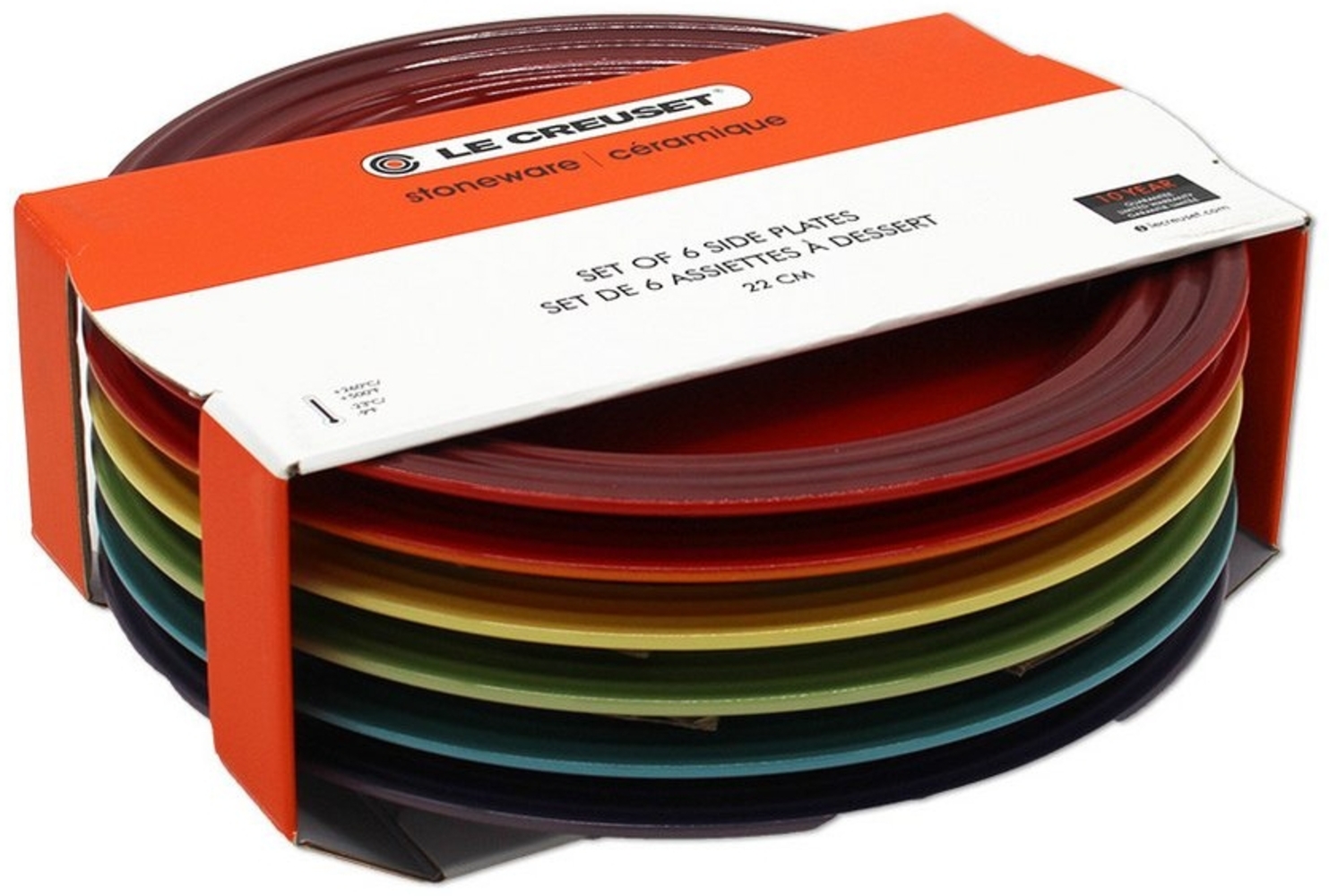 Le Creuset Frühstücksteller 22 cm 6er Set Regenbogen - Blau - Rot - Gelb - Orange - Grün Bild 1