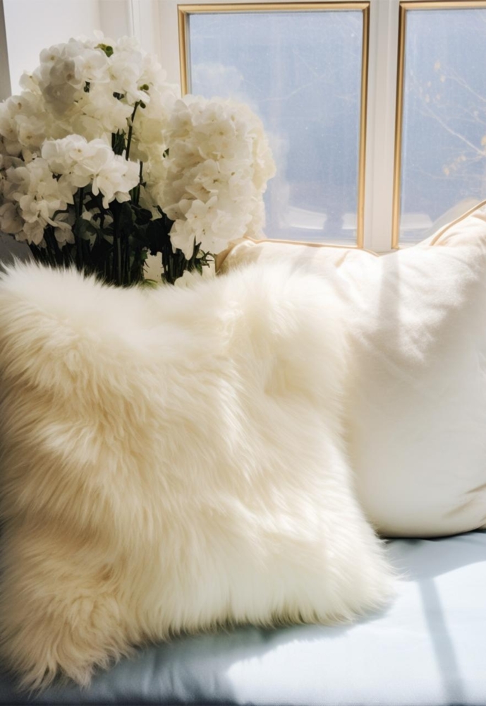 Lammfellkissen Merino Champagner mit Inlett Bild 1