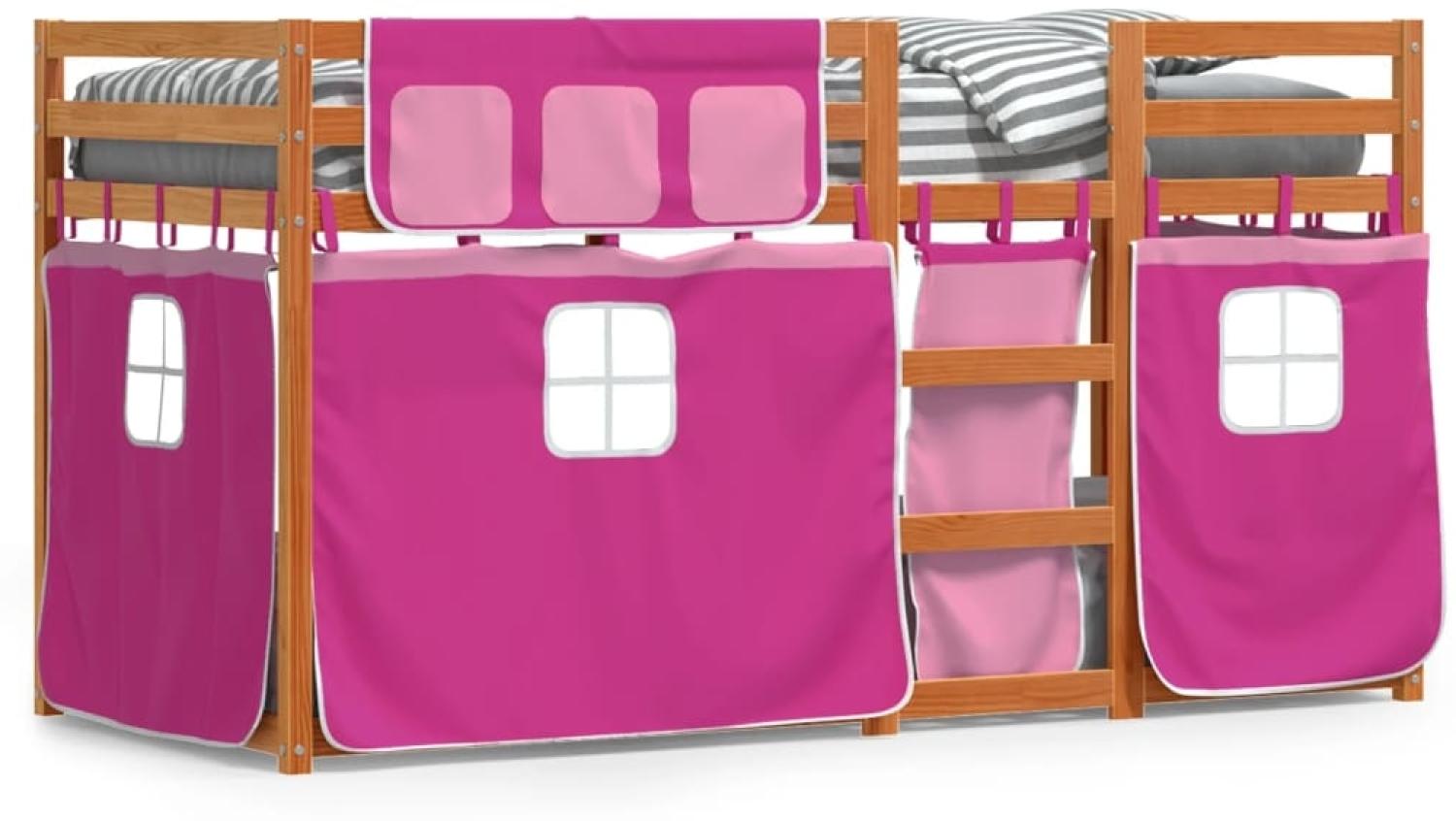 Etagenbett mit Vorhängen Rosa 90x200 cm Massivholz Kiefer 3283948, Braun, 80x200 cm Bild 1