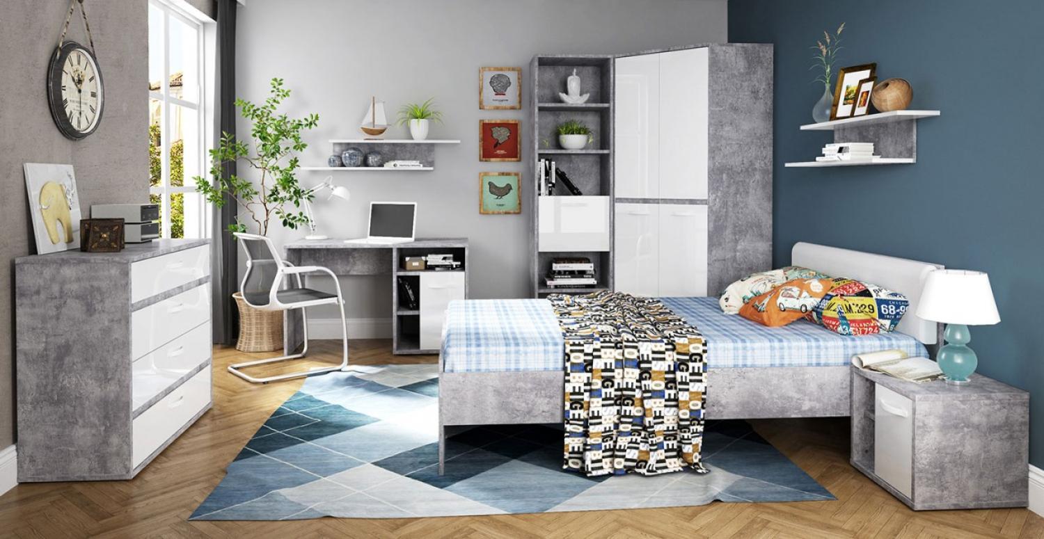 Jugendzimmer Set 8-teilig beton lichtgrau / weiß hochglanz Bild 1