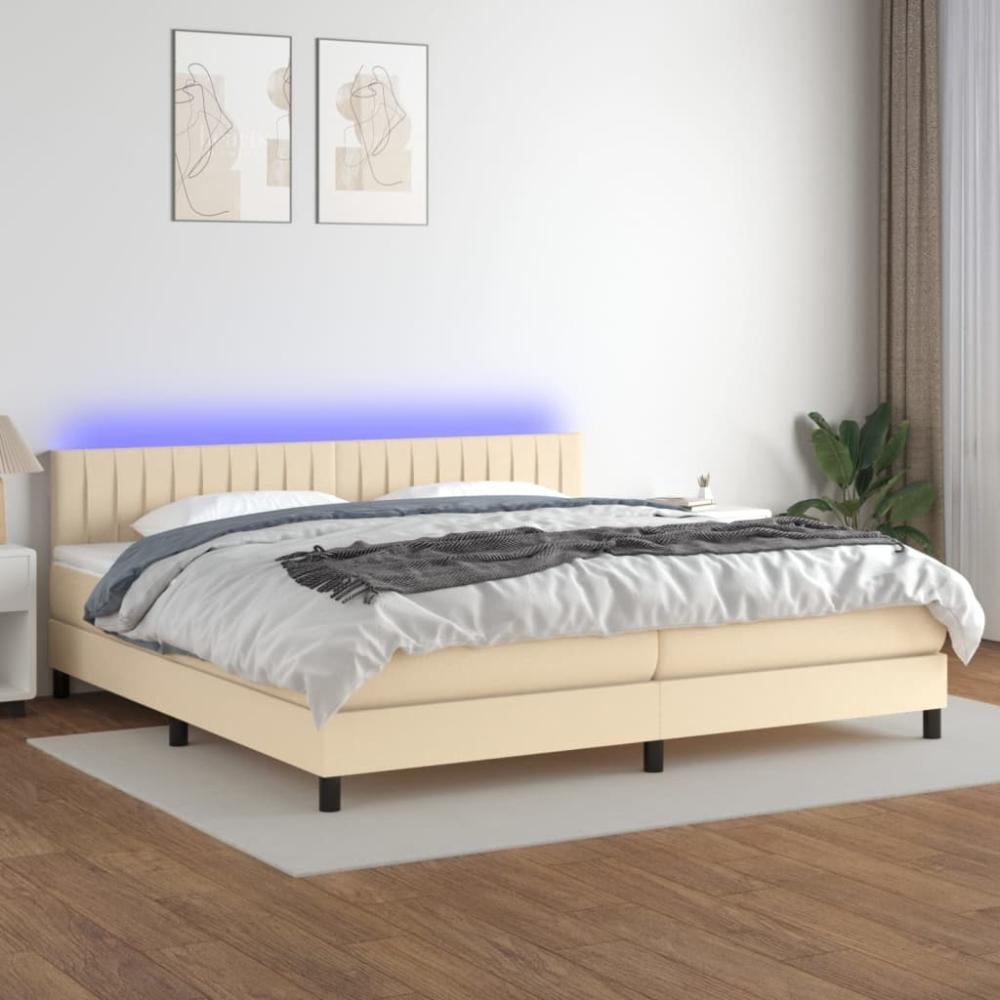 Boxspringbett mit Matratze & LED Stoff Creme 200 x 200 cm, Härtegrad: H2 [3133346] Bild 1