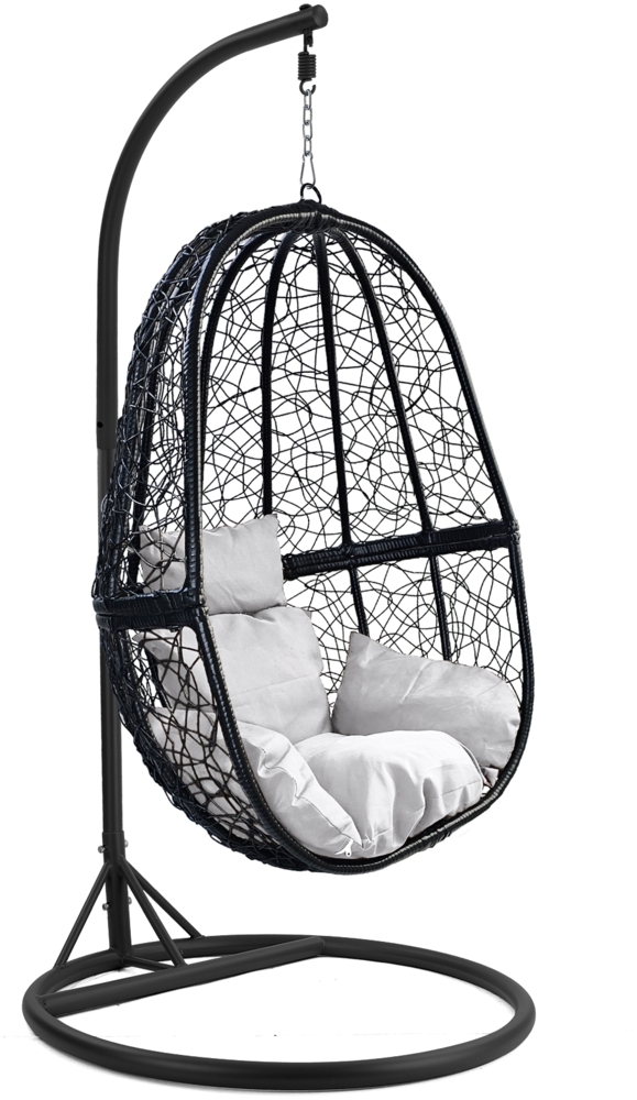 Luxus Hängesessel FUN XL Gestell Schwarz mit Korb Schwarz und Kissen Weiss Bild 1