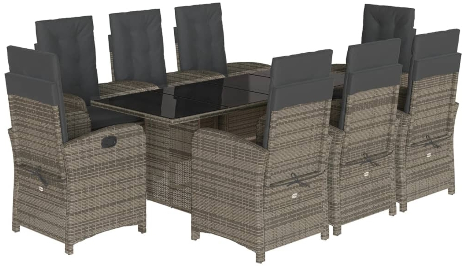 vidaXL 9-tlg. Garten-Essgruppe mit Kissen Grau Poly Rattan 3212259 Bild 1