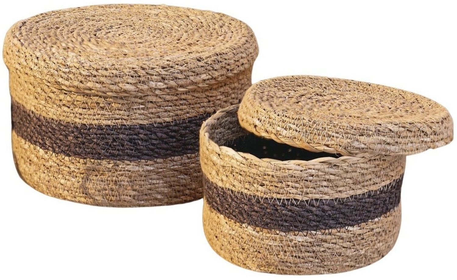Dekoleidenschaft Aufbewahrungskorb "Karima" aus Seegras, natur / braun, mit Deckel, Aufbewahrungsbox (2 St, im Set), handgefertigt, Ordnungsbox, Badkorb, Aufbewahrungskörbchen, Korbset Bild 1
