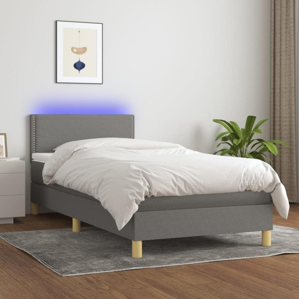 vidaXL Boxspringbett mit Matratze & LED Dunkelgrau 100x200 cm Stoff 3133614 Bild 1