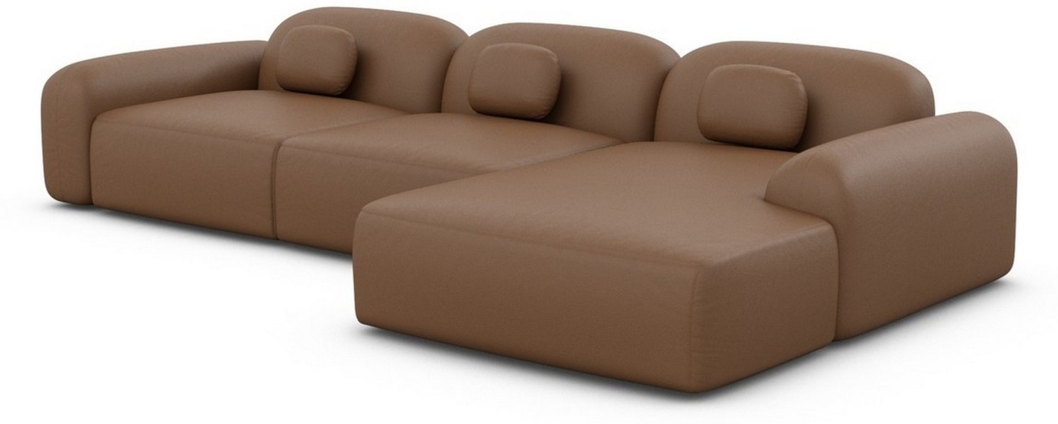 Ecksofa Barcelona L Kurz mit Zierkissen, Kunstleder, Braun, Rechts Bild 1