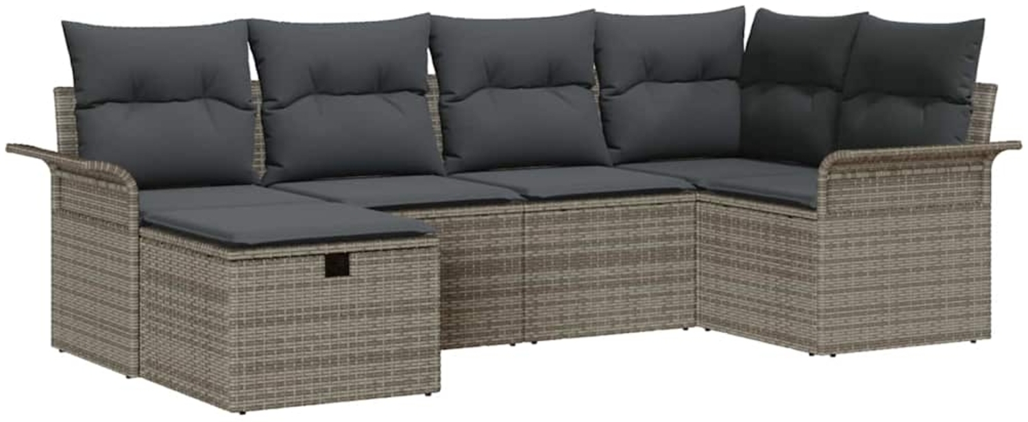 vidaXL Garten-Sofa-Set mit Kissen mit Speicher 6 pcs Grau Poly Rattan 3360210 Bild 1
