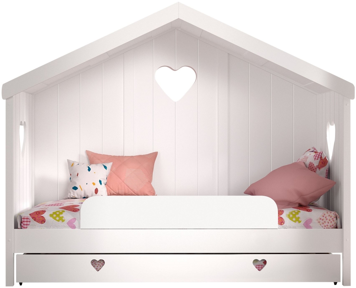 Hausbett Kamila 4 213x99x172 mit Rücken Kinderbett Massivholz+MDF Weiß Bild 1