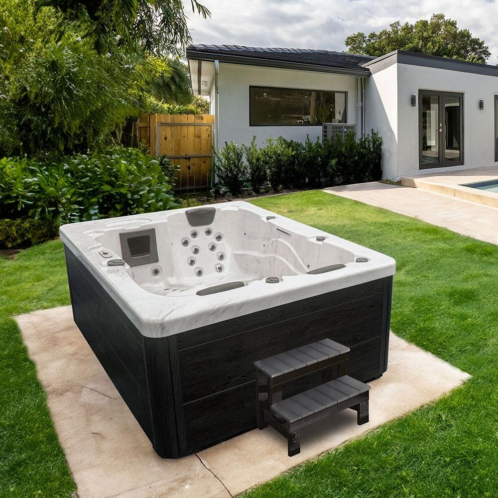 HOME DELUXE Outdoor Whirlpool mit Treppe und Thermoabdeckung WHITE MARBLE - 210 x 160 cm für 3 Personen Bild 1