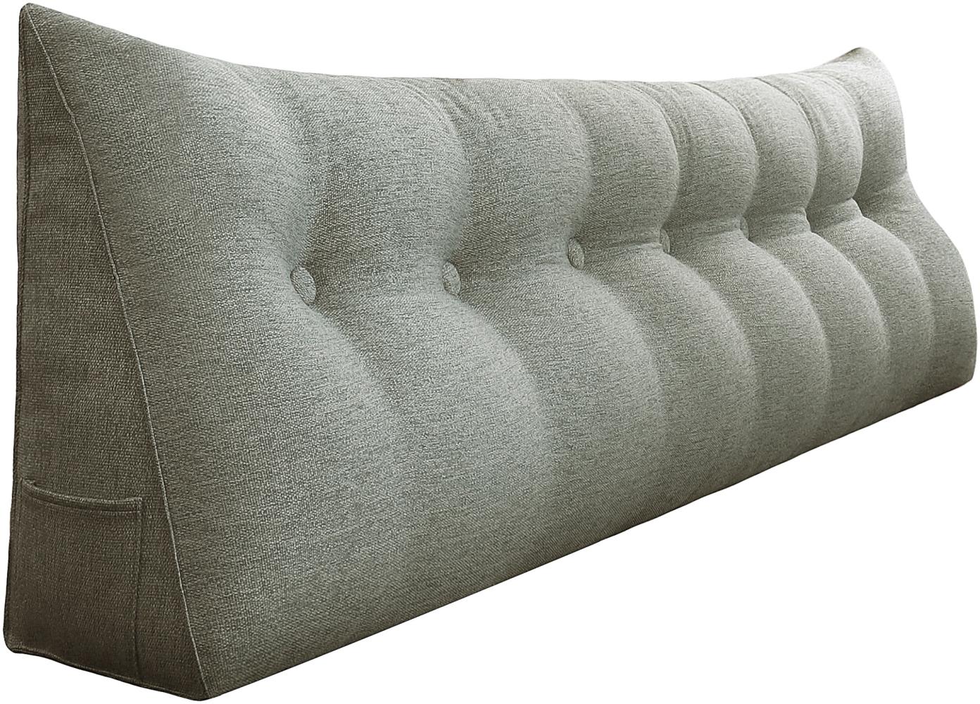 VERCART Großes Bettruhe Keilkissen, Lang Lesekissen, Dekoratives Kopfteilkissen, Dreieckiges Rückenkissen, Loungekissen für Tagesbett oder Couch, Leinenmischung Grau, 200CM Bild 1