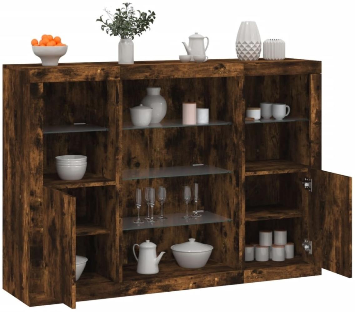 vidaXL Sideboards mit LED-Leuchten 3 Stk. Räuchereiche Holzwerkstoff 3209132 Bild 1