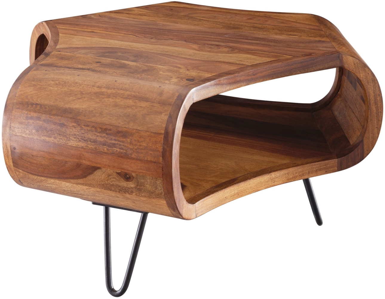 Wohnling Couchtisch FB51410 Sheesham massiv Holz 55 x 38 x 55 cm Ablage & Metallgestell Bild 1