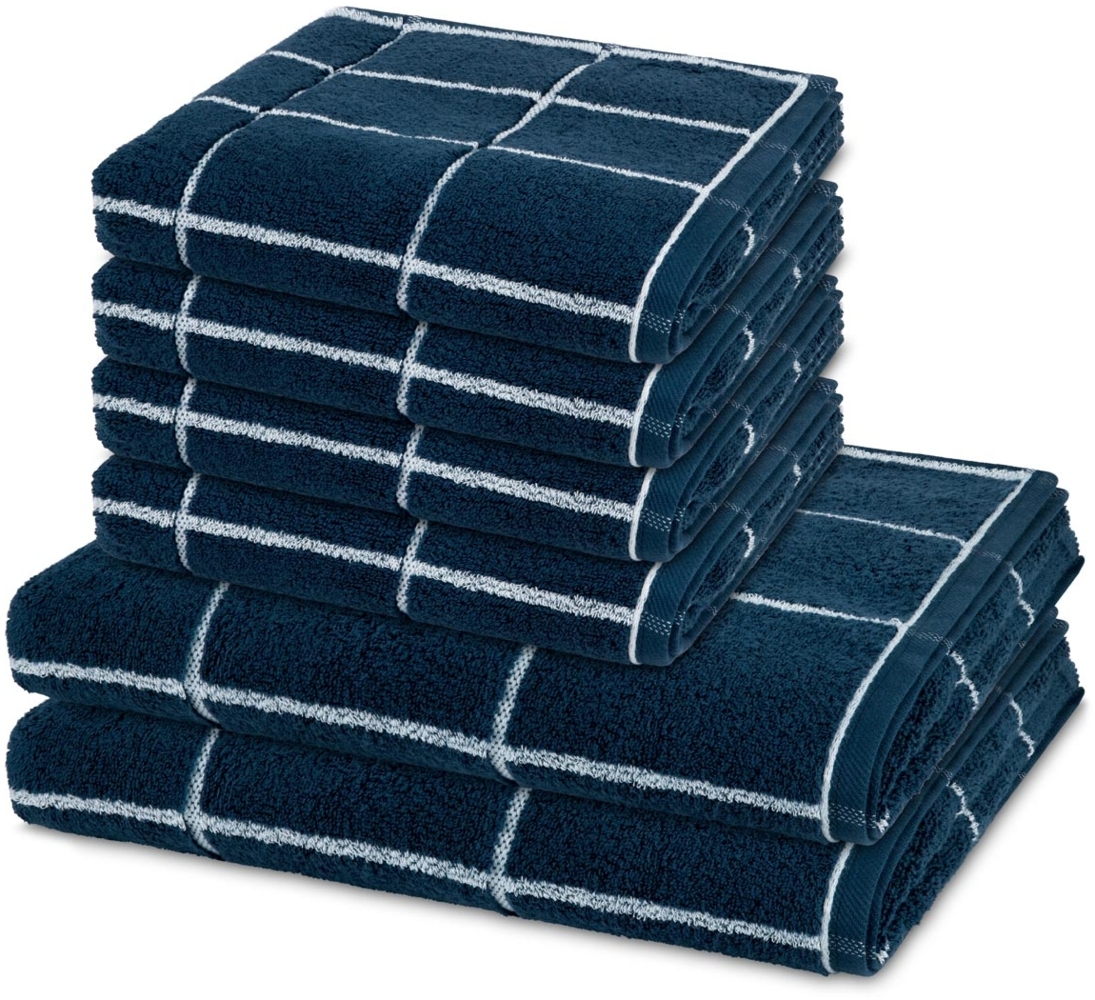 Ross Sensual Skin Karo 6 tlg. Frottier-Set - 4 X Handtuch (50 X 100cm), 2 X Duschtuch (75 X 140cm) - 500 - Nachtblau Bild 1
