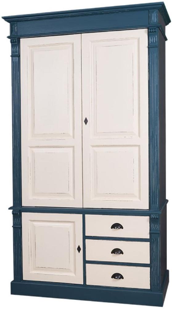 Casa Padrino Landhausstil Kleiderschrank Antik Blau / Antik Cremefarben 120 x 59 x H. 210 cm - Massivholz Schlafzimmerschrank mit 3 Türen und 3 Schubladen - Landhausstil Schlafzimmermöbel Bild 1