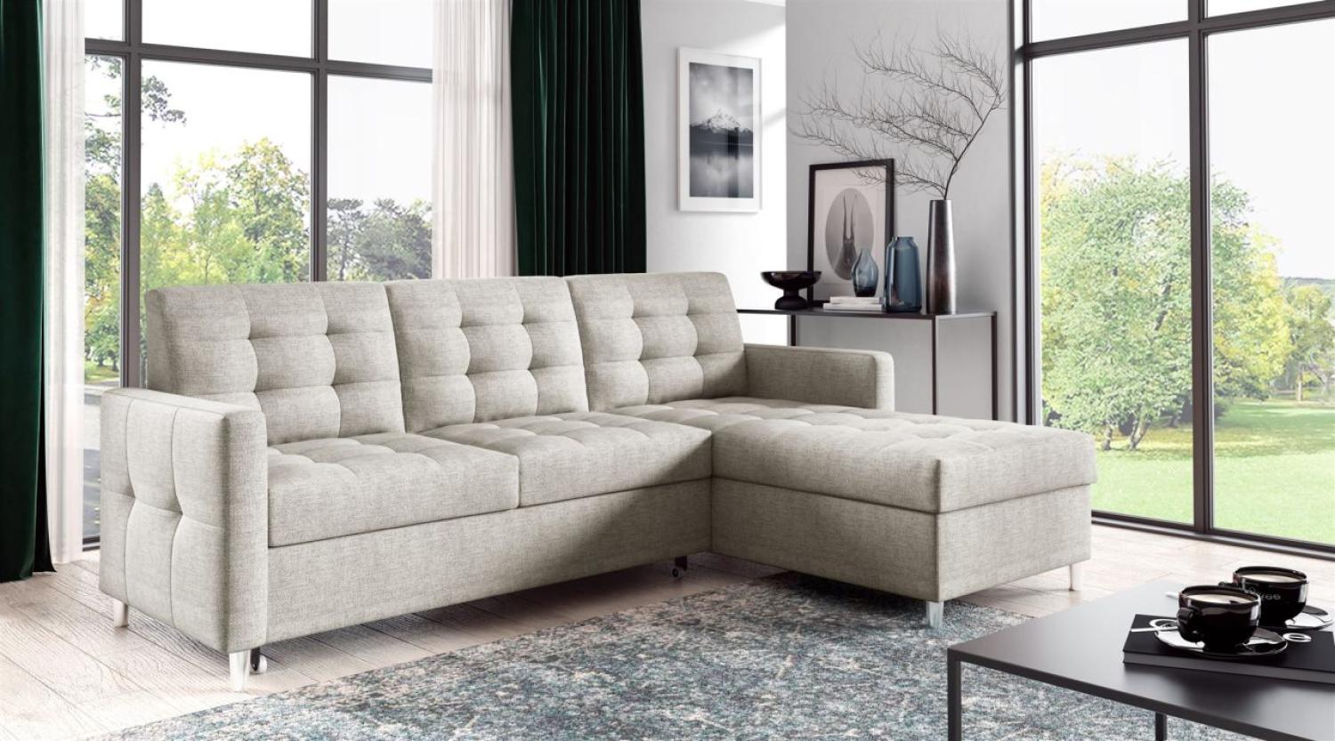 Ecksofa Sofa NURI Stoff Luis Beige mit Schlaffunktion Ottomane Rechts Bild 1