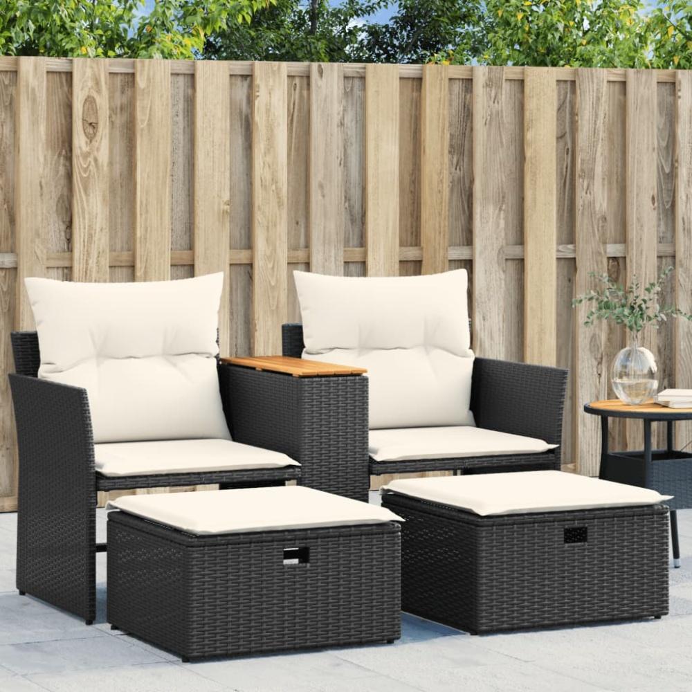 vidaXL Gartensofa 2-Sitzer mit Hockern Schwarz Poly Rattan 365803 Bild 1