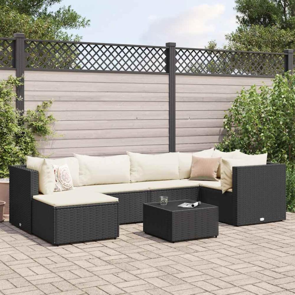 vidaXL 7-tlg. Garten-Lounge-Set mit Kissen Schwarz Poly Rattan 3308216 Bild 1