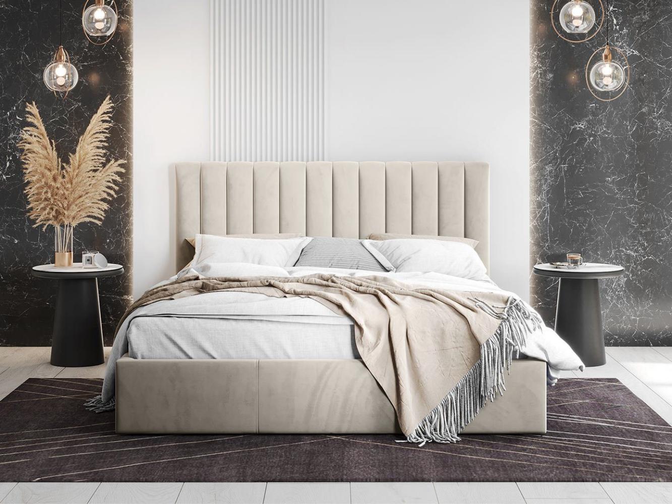 Mirjan24 'Zobro' Polsterbett mit Bettkasten, Plüsch, Beige, 140x200 cm Bild 1