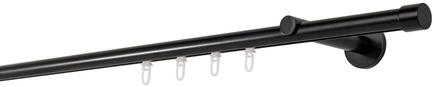 Gardinenstange auf Maß Innenlauf 20mm Cap 1-lauf Vorhangstange Wandträger 12cm Stilgarnitur Gleiter für Vorhänge - Schwarz - 100cm Bild 1